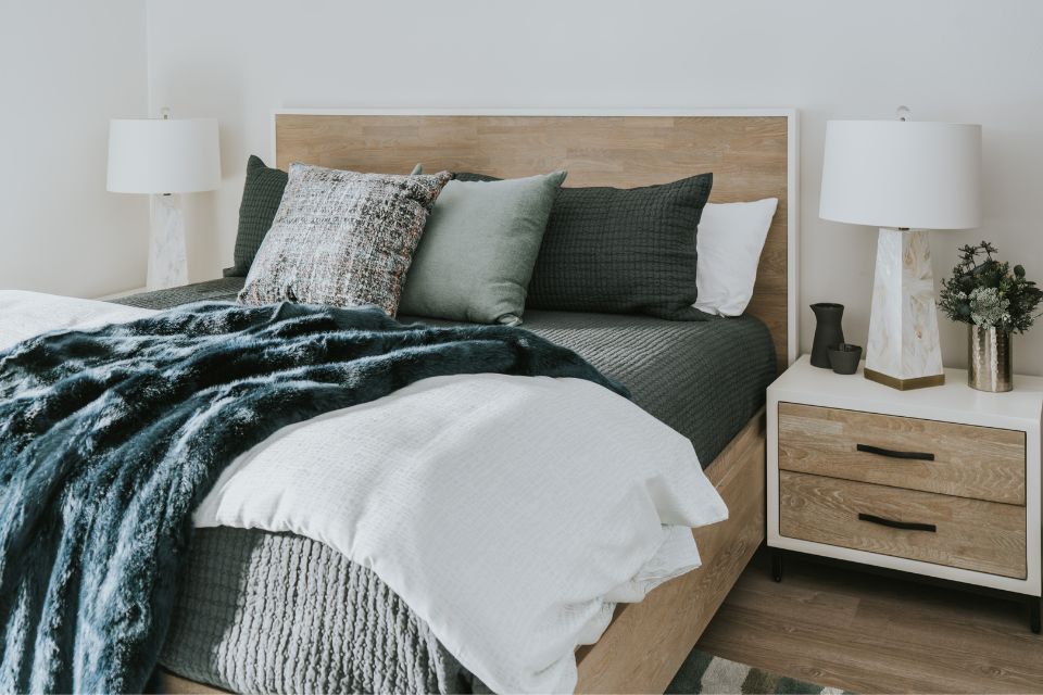 green nature bedroom by BIG SKY HOME INTERIORS Photos by JUSTINE JANE PHOTOGRAPHY 